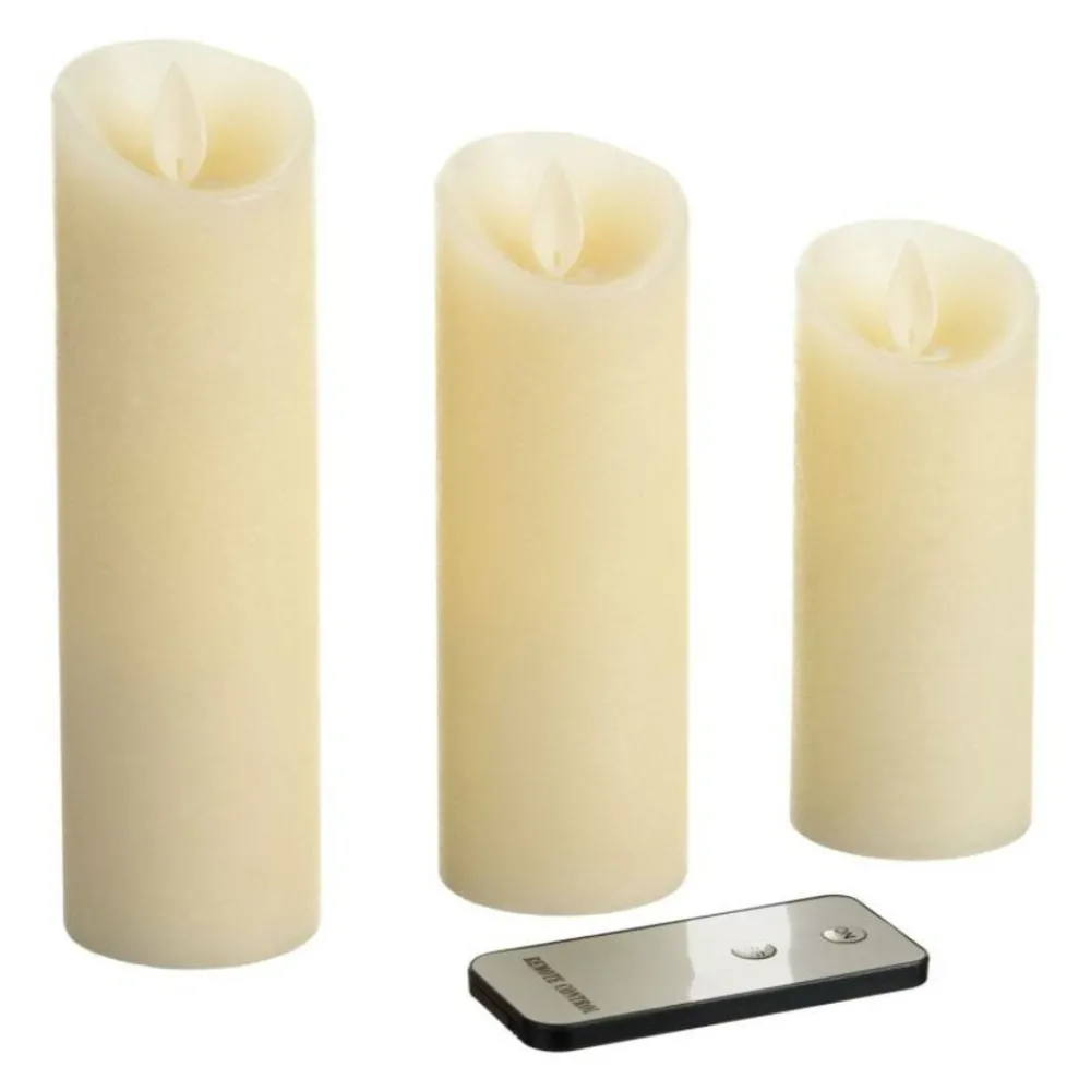Lotti Bougies, Senteurs Et Bien-Être | - Lot de 3 bougies cylindriques ø5,2cm cire couleur ivoire finition rustique rustic led blanc chaud