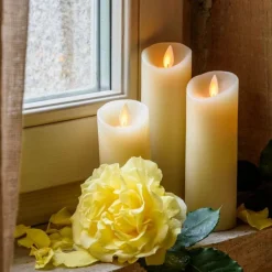 Lotti Bougies, Senteurs Et Bien-Être | - Lot de 3 bougies cylindriques ø5,2cm cire couleur ivoire finition rustique rustic led blanc chaud