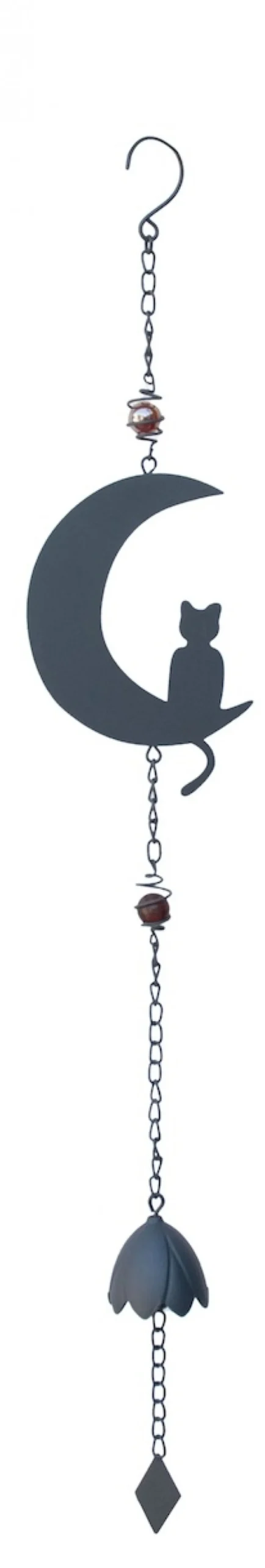 Louis Moulin - Carillon en forme de chat et de lune avec perles - anthracite Discount