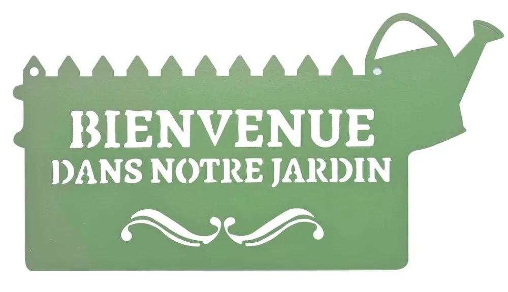Louis Moulin - Pancarte décorative en métal "bienvenue" - 31x16,5cm - vert pâle New