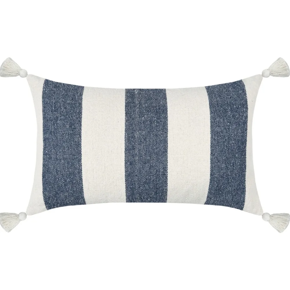 Lovely Casa Objets De Décoration | - - coussin à bandes bleues à pompons