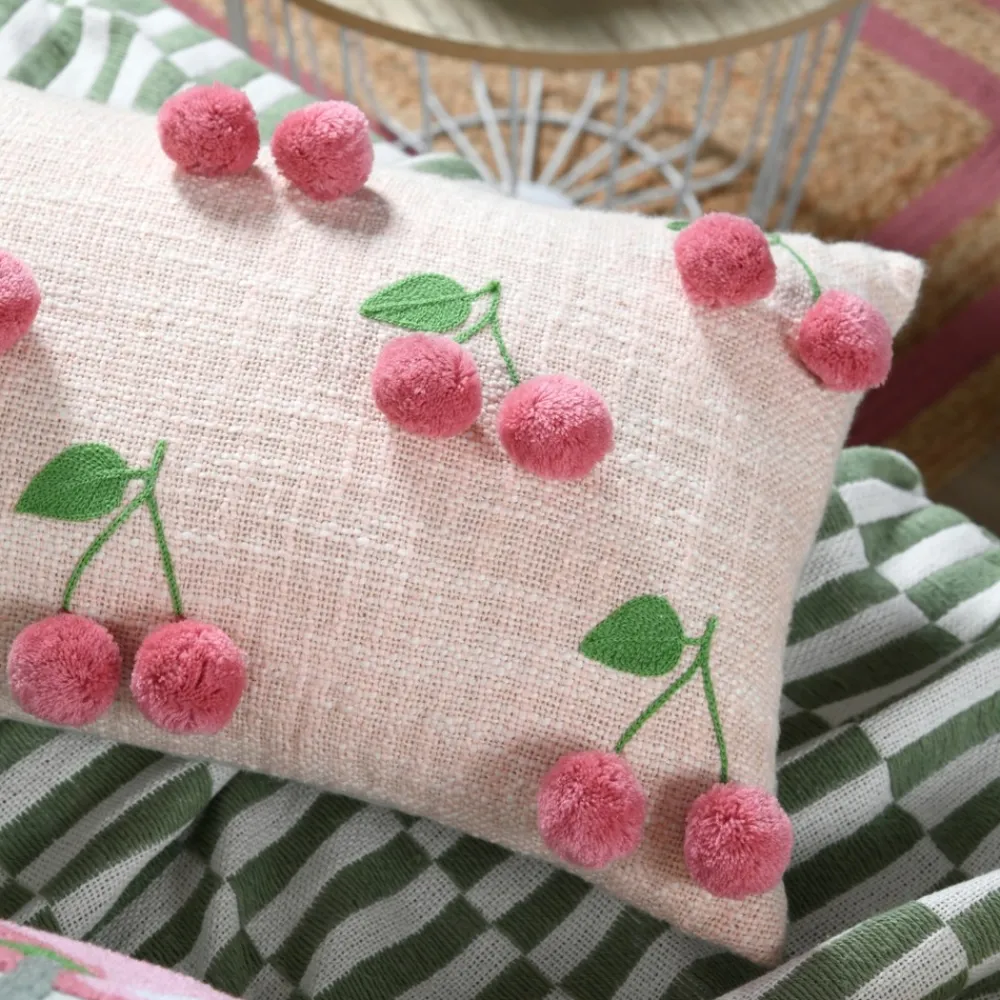 Lovely Casa Objets De Décoration | - - coussin avec cerises en relief pompons
