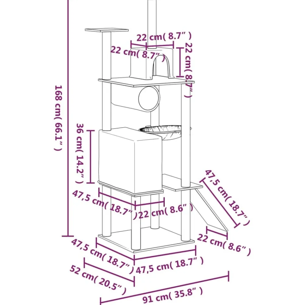 Maison Exclusive Arbres À Chat Et Jouets | - Arbre à chat avec griffoirs en sisal crème 168 cm