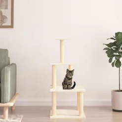 Maison Exclusive Arbres À Chat Et Jouets | - Arbre à chat avec griffoirs en sisal crème 111 cm