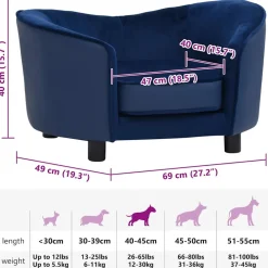 Maison Exclusive Niches, Paniers Et Transports | - Canapé pour chien bleu 69x49x40 cm peluche et similicuir