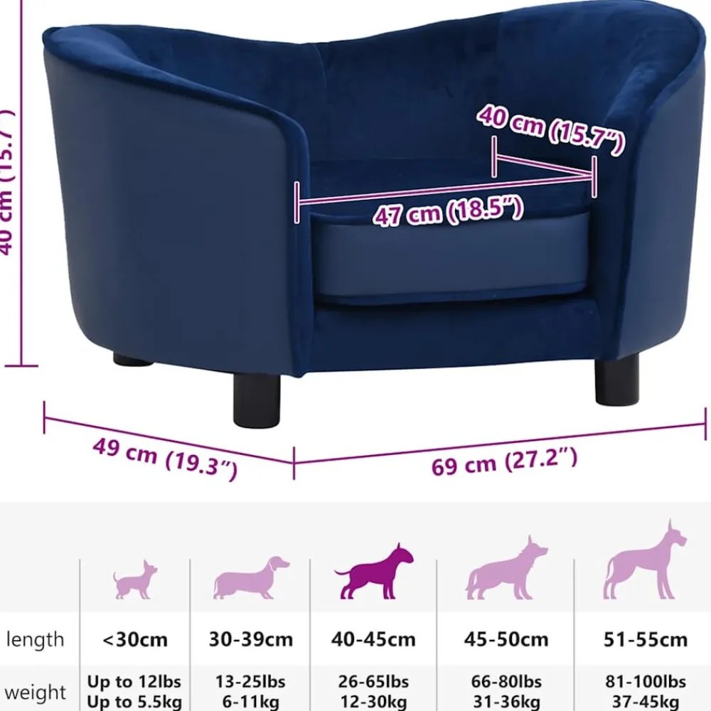 Maison Exclusive Niches, Paniers Et Transports | - Canapé pour chien bleu 69x49x40 cm peluche et similicuir