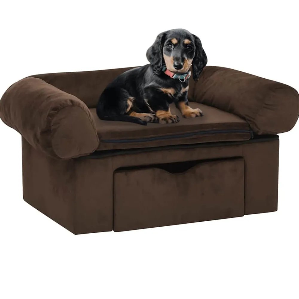 Maison Exclusive Niches, Paniers Et Transports | - Canapé pour chien avec tiroir marron 75x50x38 cm peluche