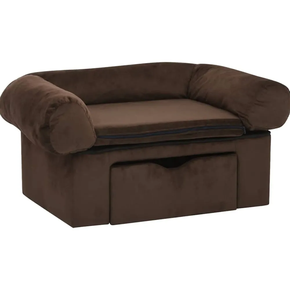 Maison Exclusive Niches, Paniers Et Transports | - Canapé pour chien avec tiroir marron 75x50x38 cm peluche