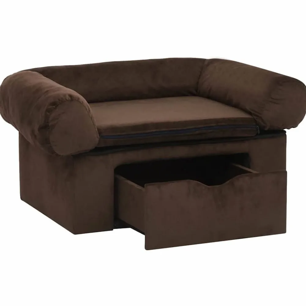 Maison Exclusive Niches, Paniers Et Transports | - Canapé pour chien avec tiroir marron 75x50x38 cm peluche