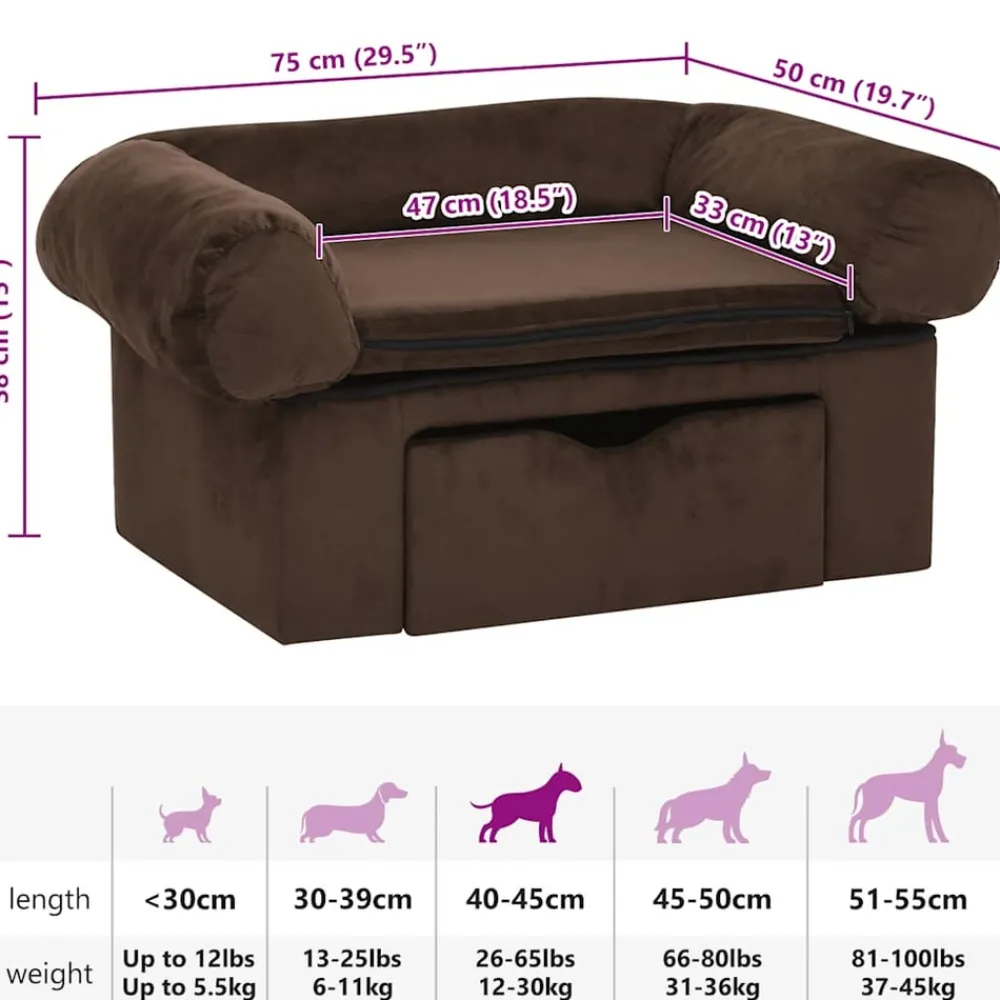 Maison Exclusive Niches, Paniers Et Transports | - Canapé pour chien avec tiroir marron 75x50x38 cm peluche