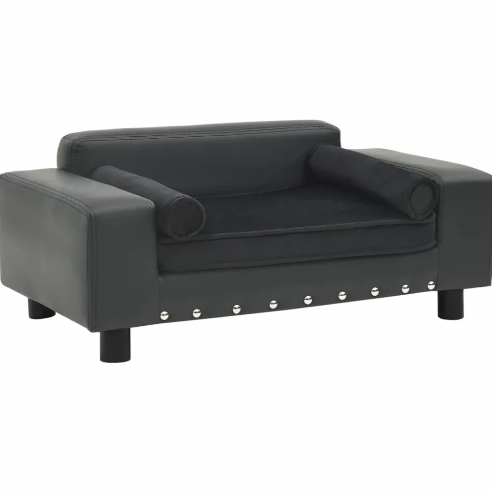 Maison Exclusive Niches, Paniers Et Transports | - Canapé pour chien gris foncé 81x43x31 cm peluche et similicuir
