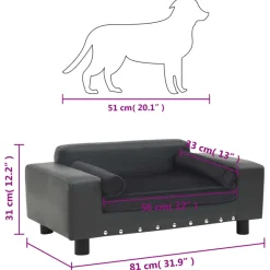 Maison Exclusive Niches, Paniers Et Transports | - Canapé pour chien gris foncé 81x43x31 cm peluche et similicuir