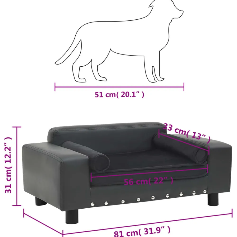 Maison Exclusive Niches, Paniers Et Transports | - Canapé pour chien gris foncé 81x43x31 cm peluche et similicuir