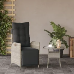 Maison Exclusive Tables Et Chaises De Jardin | - Chaise inclinable de jardin avec repose-pied gris clair rotin