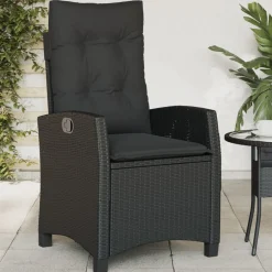 Maison Exclusive Tables Et Chaises De Jardin | - Chaise inclinable de jardin avec coussins noir résine tressée