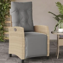 Maison Exclusive Tables Et Chaises De Jardin | - Chaise inclinable de jardin et repose-pied mélange beige rotin