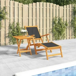 Maison Exclusive - Chaise longue d'extérieur avec table acacia massif et textilène Hot