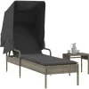 Maison Exclusive Bains De Soleil, Transats Et Hamacs | - Chaise longue avec auvent et table gris résine tressée