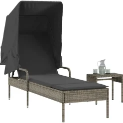 Maison Exclusive Bains De Soleil, Transats Et Hamacs | - Chaise longue avec auvent et table gris résine tressée