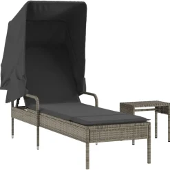 Maison Exclusive Bains De Soleil, Transats Et Hamacs | - Chaise longue avec auvent et table gris résine tressée