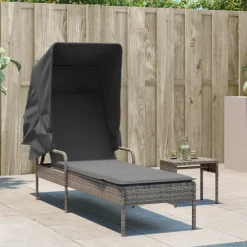 Maison Exclusive Bains De Soleil, Transats Et Hamacs | - Chaise longue avec auvent et table gris résine tressée