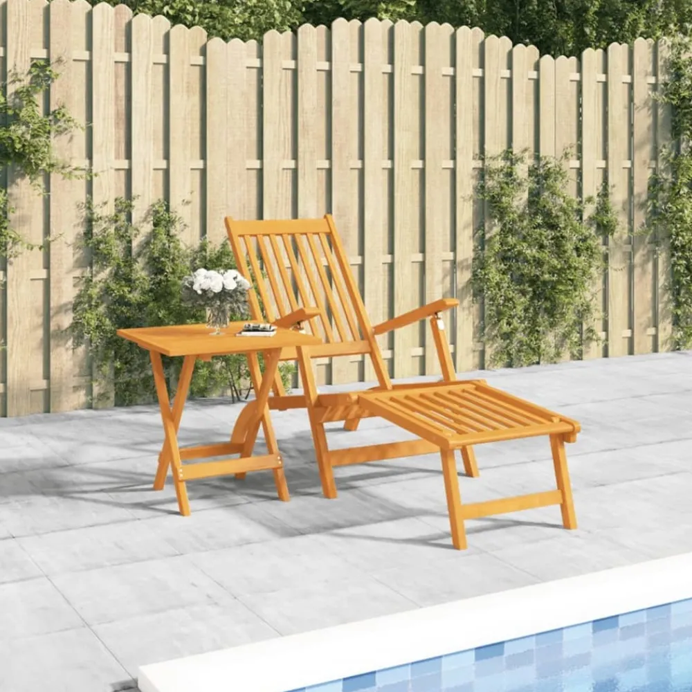Maison Exclusive Bains De Soleil, Transats Et Hamacs | - Chaise longue d'extérieur repose-pieds et table acacia solide