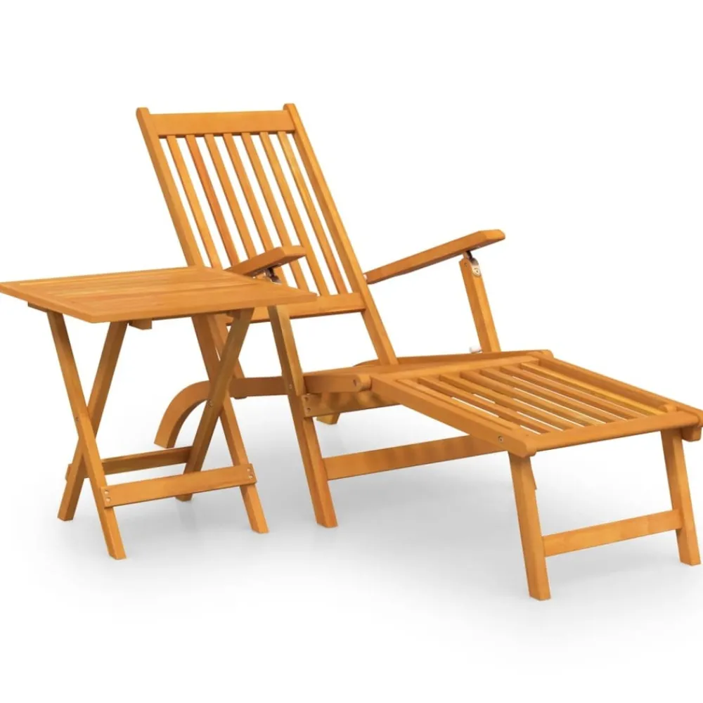 Maison Exclusive Bains De Soleil, Transats Et Hamacs | - Chaise longue d'extérieur repose-pieds et table acacia solide