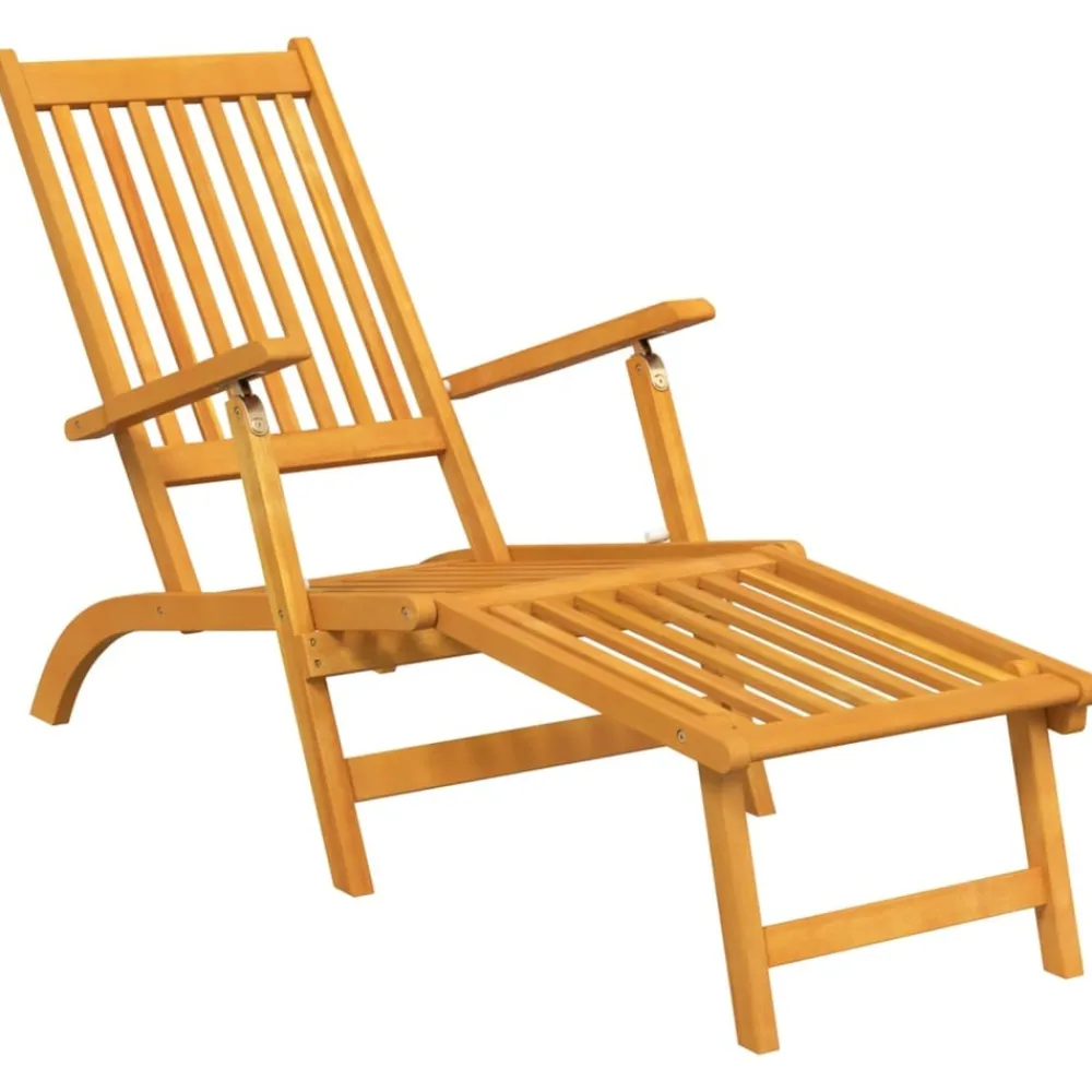 Maison Exclusive Bains De Soleil, Transats Et Hamacs | - Chaise longue d'extérieur repose-pieds et table acacia solide