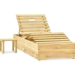 Maison Exclusive Bains De Soleil, Transats Et Hamacs | - Chaise longue de jardin avec table et coussin pin imprégné