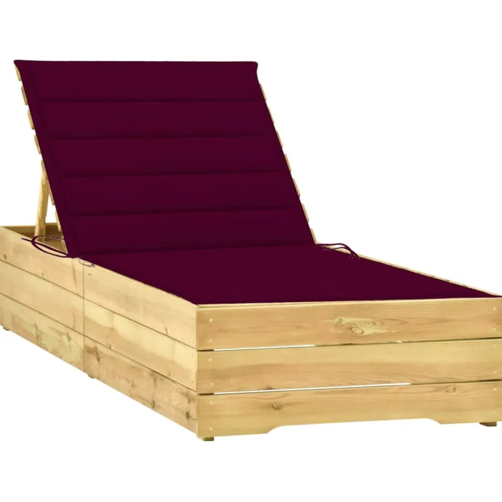 Maison Exclusive Bains De Soleil, Transats Et Hamacs | - Chaise longue avec coussin bordeaux bois de pin imprégné