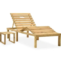 Maison Exclusive Bains De Soleil, Transats Et Hamacs | - Chaise longue de jardin avec table et coussin pin imprégné