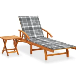 Maison Exclusive Bains De Soleil, Transats Et Hamacs | - Chaise longue de jardin avec table et coussin bois d'acacia