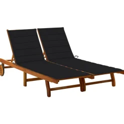 Maison Exclusive Bains De Soleil, Transats Et Hamacs | - Chaise longue de jardin 2 places avec coussins acacia solide