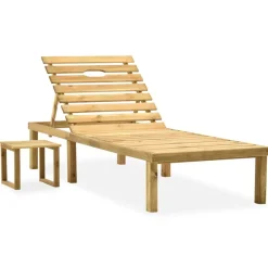 Maison Exclusive Bains De Soleil, Transats Et Hamacs | - Chaise longue de jardin avec table et coussin pin imprégné