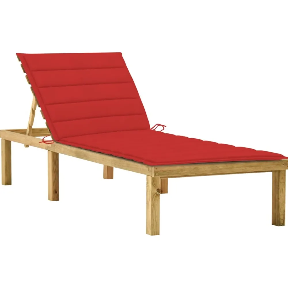 Maison Exclusive Bains De Soleil, Transats Et Hamacs | - Chaise longue avec coussin rouge bois de pin imprégné