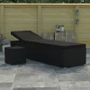 Maison Exclusive Bains De Soleil, Transats Et Hamacs | - Chaise longue avec coussin et table à thé résine tressée noir