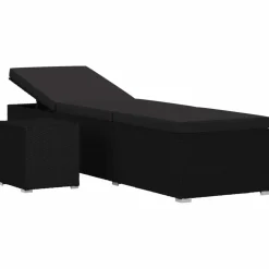 Maison Exclusive Bains De Soleil, Transats Et Hamacs | - Chaise longue avec coussin et table à thé résine tressée noir