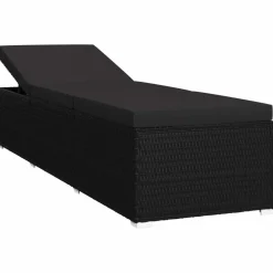 Maison Exclusive Bains De Soleil, Transats Et Hamacs | - Chaise longue avec coussin et table à thé résine tressée noir