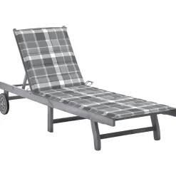 Maison Exclusive Bains De Soleil, Transats Et Hamacs | - Chaise longue de jardin avec coussin gris bois d'acacia solide