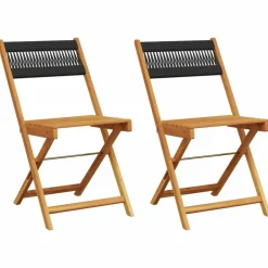 Maison Exclusive Tables Et Chaises De Jardin | - Chaises de bistrot lot de 2 noir bois d'acacia et corde
