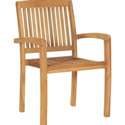 Maison Exclusive Tables Et Chaises De Jardin | - Chaises de jardin empilables avec coussins lot de 8 teck solide