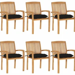 Maison Exclusive Tables Et Chaises De Jardin | - Chaises de jardin empilables avec coussins lot de 6 teck solide