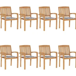 Maison Exclusive Tables Et Chaises De Jardin | - Chaises de jardin lot de 4 avec coussins gris bois teck solide