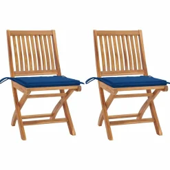 Maison Exclusive Tables Et Chaises De Jardin | - Chaises de jardin lot de 2 et coussins bleu royal bois de teck