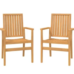 Maison Exclusive Tables Et Chaises De Jardin | - Chaises de jardin lot de 2 et coussins gris bois de teck massif