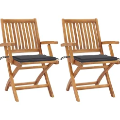 Maison Exclusive Tables Et Chaises De Jardin | - Chaises de jardin lot de 2 et coussins anthracite bois de teck