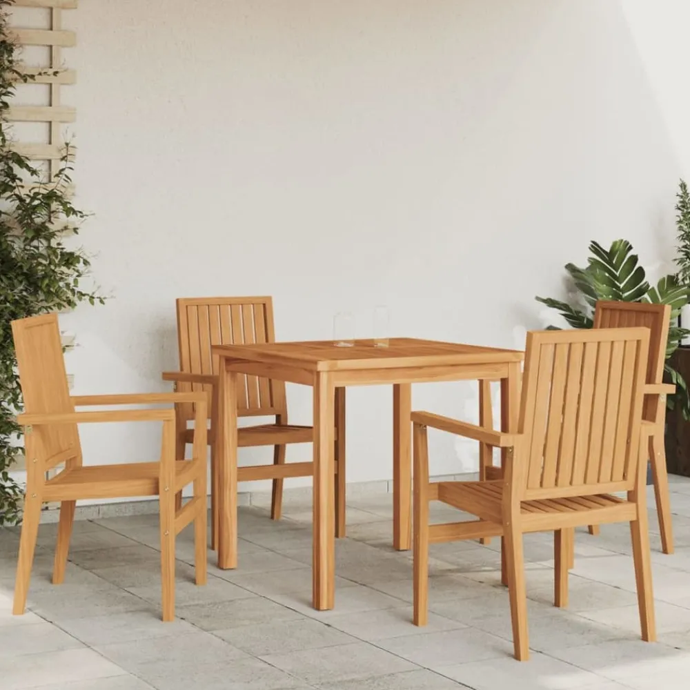 Maison Exclusive Tables Et Chaises De Jardin | - Chaises de jardin empilables lot de 4 56,5x57,5x91 cm bois teck