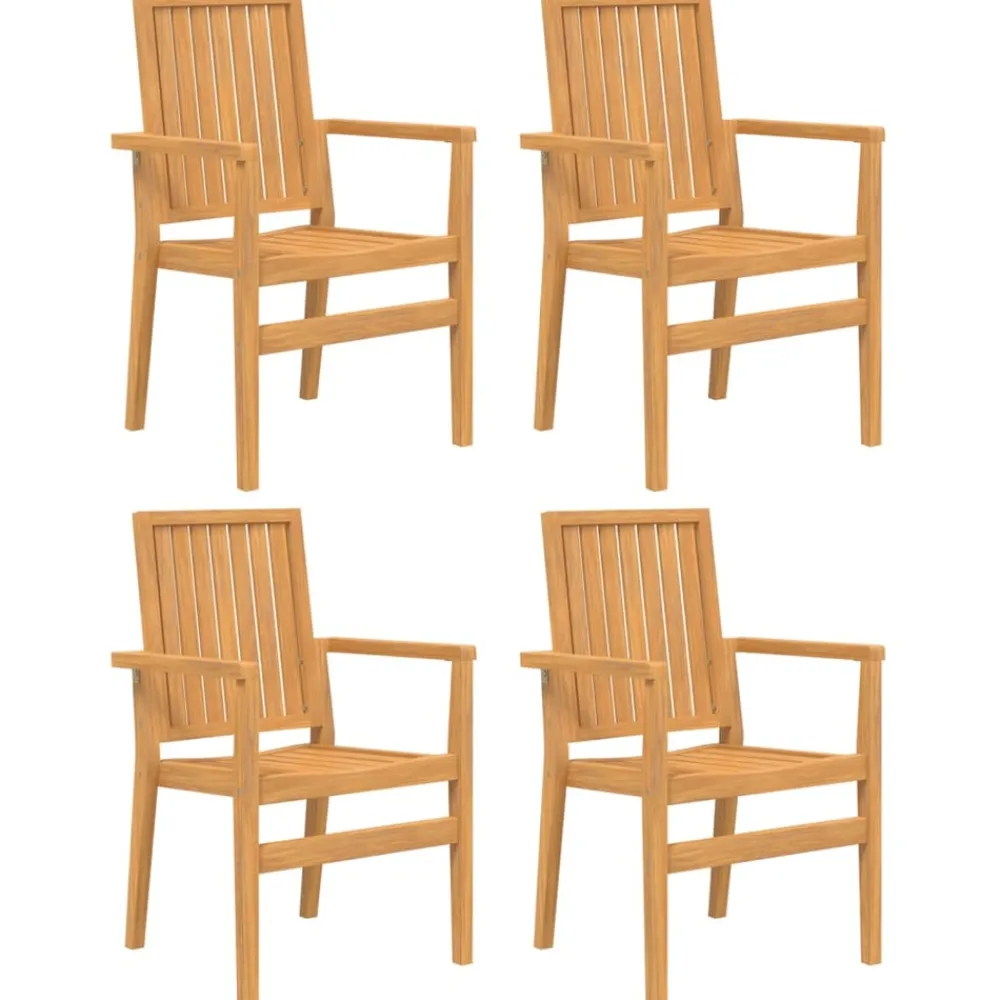 Maison Exclusive Tables Et Chaises De Jardin | - Chaises de jardin empilables lot de 4 56,5x57,5x91 cm bois teck