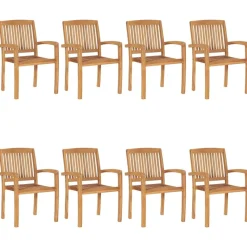 Maison Exclusive Tables Et Chaises De Jardin | - Chaises de jardin empilables avec coussins lot de 8 teck solide
