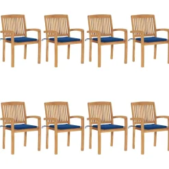 Maison Exclusive Tables Et Chaises De Jardin | - Chaises de jardin lot de 2 avec coussins bleu clair teck massif